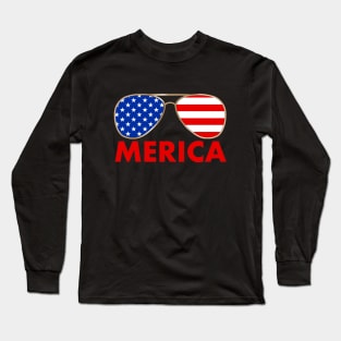 merica sunglasses American Flag Long Sleeve T-Shirt